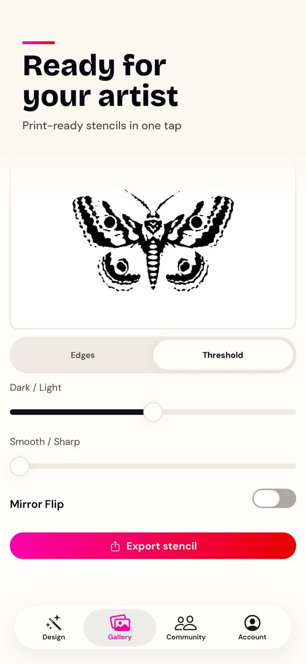 Stencil export for a moth design
