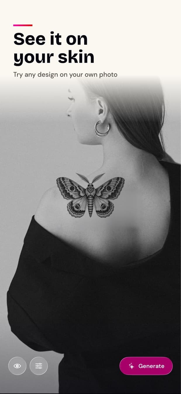Try-on: a moth design placed on a shoulder photo